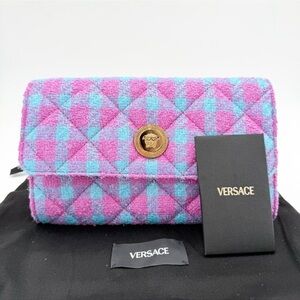 Versace Medusa Quilted Tweed Wallet/Crossbody with Lambskin Leather Interior NWT